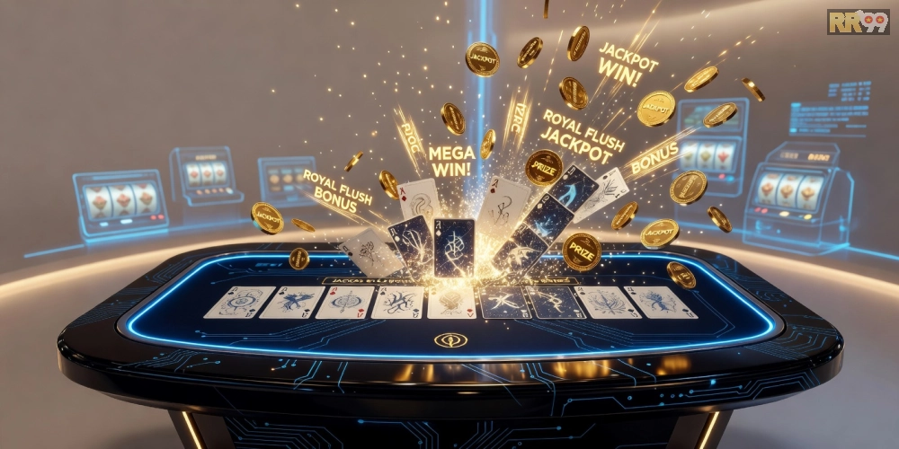 Hình ảnh minh họa khái niệm game bài nổ hũ rr99 với jackpot hấp dẫn và giao diện hiện đại