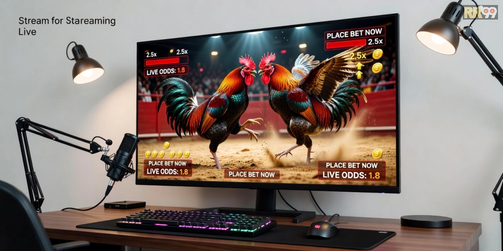 Hình minh họa khái niệm xem đá gà trực tiếp tại casino trực tuyến với giao diện hiện đại.