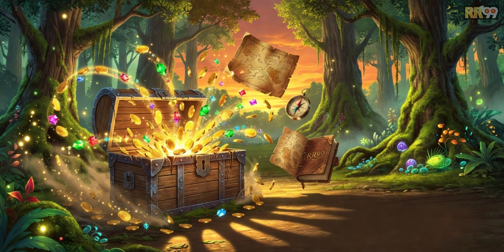 Hình ảnh phiêu lưu jackpot với biểu tượng hũ vàng nổ tung