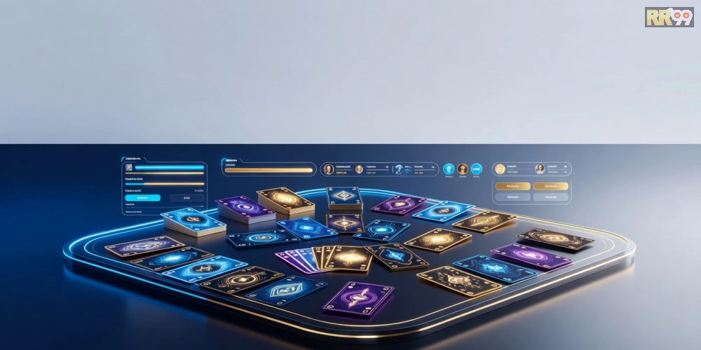 Minh họa khái niệm game bài đổi thưởng trên nền tảng rr99 với giao diện hiện đại