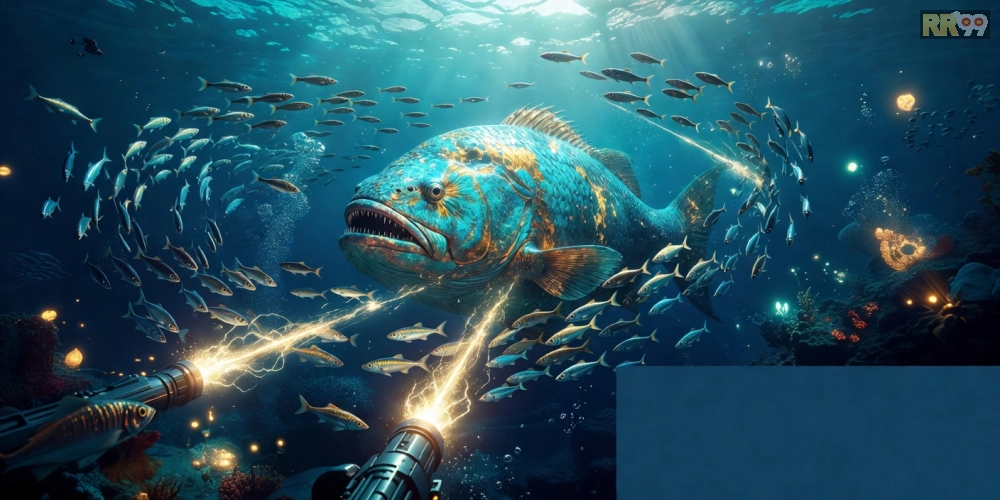 Hình ảnh gameplay Bắn Cá Rr99 Ocean với cá boss khổng lồ dưới biển