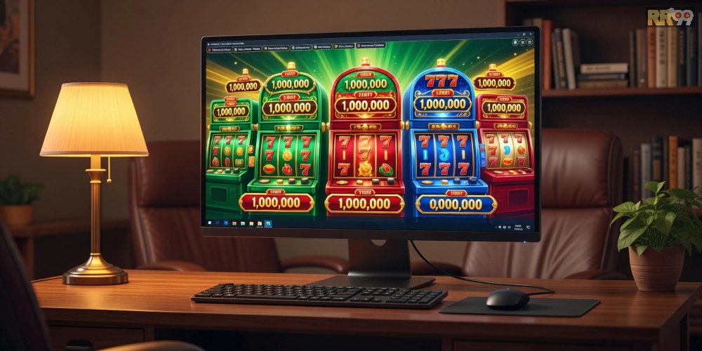 Hình ảnh trang web Golden RR99 với các trò chơi slot hấp dẫn và ưu đãi nổi bật.